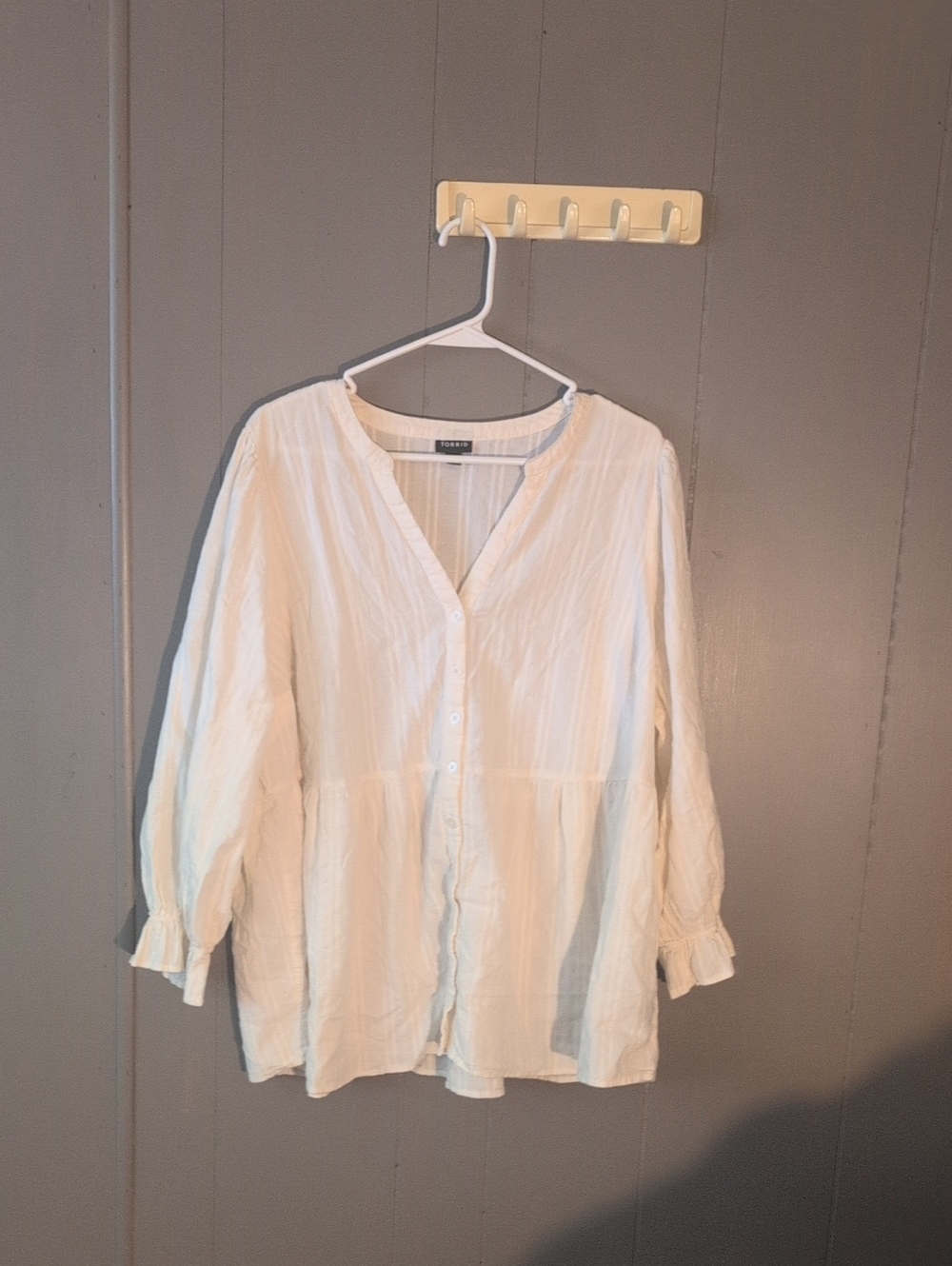 Bohemian White Button-Down Peasant Blouse